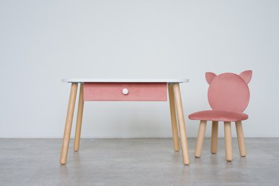Комплект: столик з шухлядою та стільчик рожевий котик 2-4 роки 31-2-57-24-000 фото