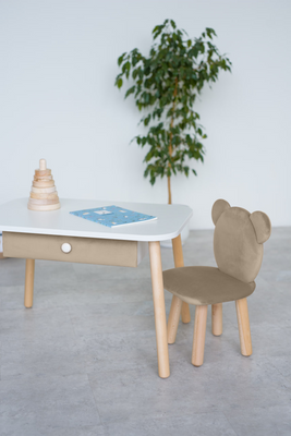 Комплект: столик з шухлядою та стільчик бежевий ведмедик 2-4 роки 31-1-06-24-000 фото