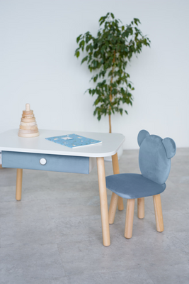 Комплект: столик з шухлядою та стільчик блакитний ведмедик 2-4 роки 31-1-60-24-000 фото
