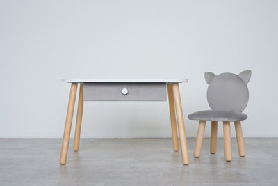 Комплект: столик з шухлядою та стільчик сірий котик 3-5 років 31-2-18-35-000 фото