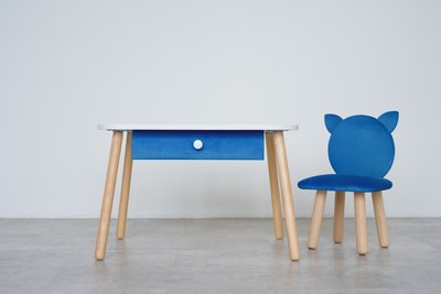 Комплект: столик з шухлядою та стільчик синій котик 3-5 років 31-2-26-35-000 фото