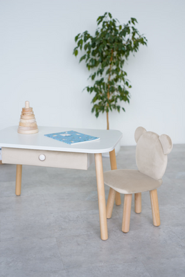 Комплект: столик с ящиком и стульчик молочный мишка 2-4 года 31-1-01-24-000 фото