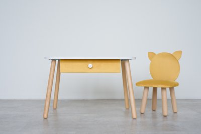 Комплект: столик з шухлядою та стільчик жовтий котик 5-7 років 31-2-28-57-000 фото
