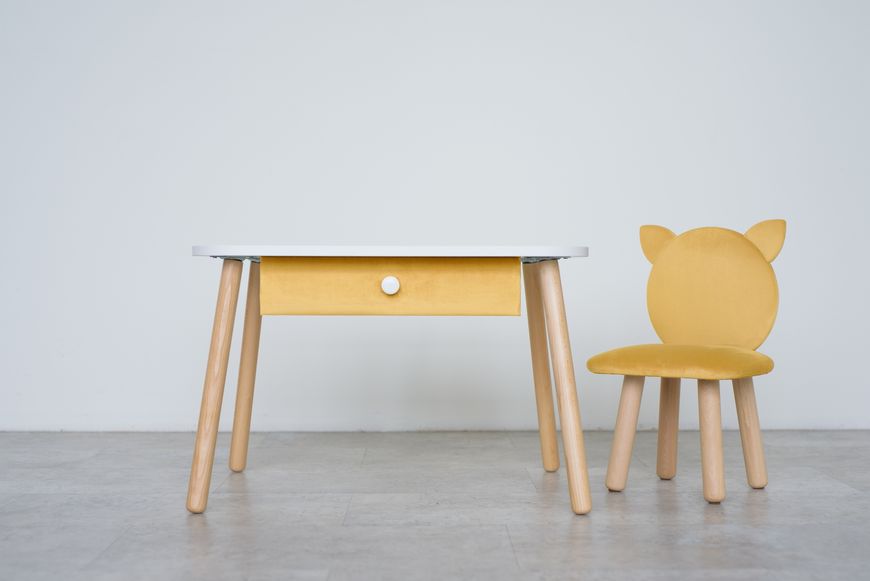Комплект: столик з шухлядою та стільчик жовтий котик 5-7 років 31-2-28-57-000 фото