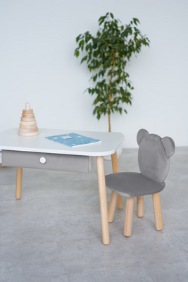 Комплект: столик з шухлядою та стільчик сірий ведмедик 2-4 роки 31-1-18-24-000 фото