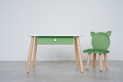 Комплект: столик з шухлядою та стільчик зелений котик 5-7 років 31-2-35-57-000 фото