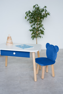 Комплект: столик з шухлядою та стільчик синій ведмедик 2-4 роки 31-1-26-24-000 фото