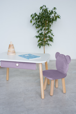 Комплект: столик с ящиком и стульчик фиолетовый мишка 3-5 лет 31-1-55-35-000 фото