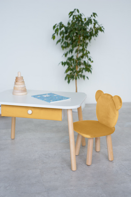 Комплект: столик з шухлядою та стільчик жовтий ведмедик 3-5 років 31-1-28-35-000 фото
