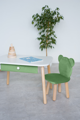 Комплект: столик з шухлядою та стільчик зелений ведмедик 3-5 років 31-1-35-35-000 фото
