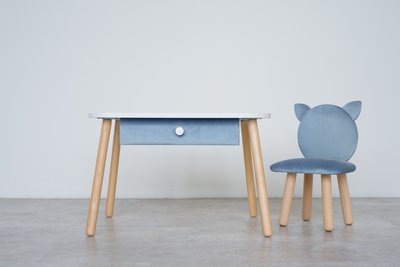 Комплект: столик с ящиком и стульчик голубой котик 2-4 года 31-2-60-24-000 фото
